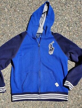 Ralph Lauren Blue & Navy Kids Hooded Zip Sweatshirt with Polo Logo